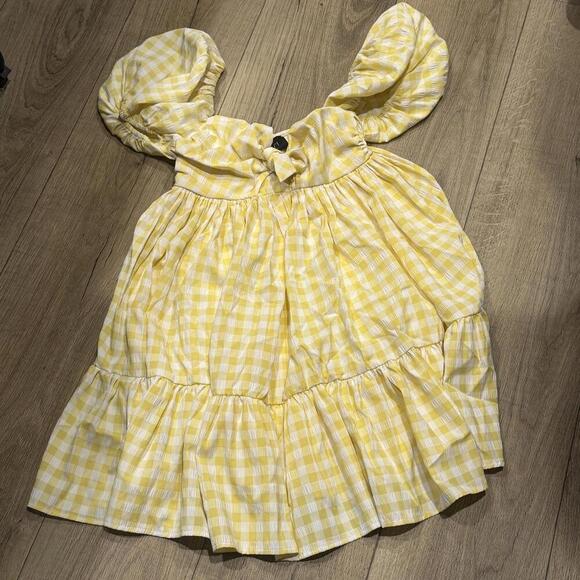 Vici Yellow Gingham Puff Sleeve Dress - Size Small - Picture 1 of 3